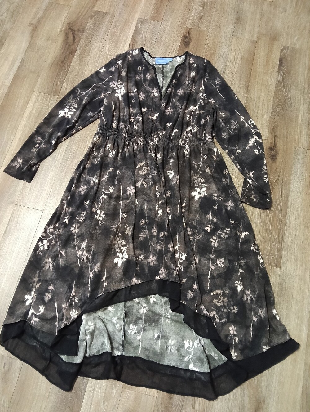 Vera Wang Black and Beige Floral High-Low Dress